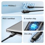 Câble USB-C PD 3.1 E-Marker Baseus 1M Tungsten Gold CAWJ040001 avec prise en charge de la charge rapide 240W – Image 3