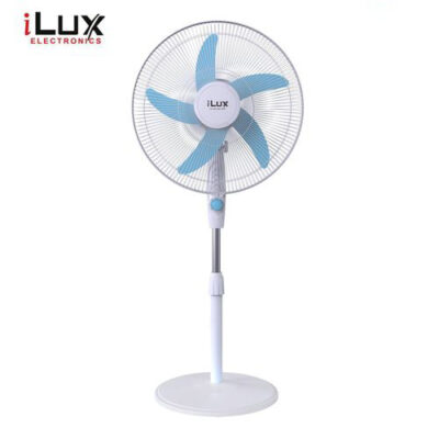 Ilux Ventilateur Rechargeable 18 Pouces – 5 Hélices Bleues – LXF-1851 – Blanc